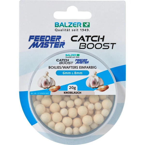 Balzer Catch Boost Method Feeder Boilies (Wafter), einfarbig 6 & 8 mm gemischt Weiß-Knoblauch